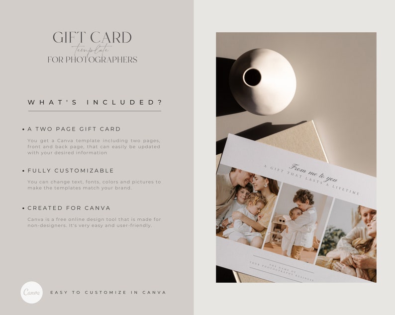 Photography Gift Card Canva Template Gift Card Template Gift ...