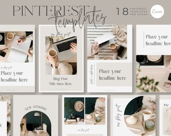 Pinterest Templates for Canva in Neutral Colors. Boho Style. Pinterest Design that will Help You with Social Media Marketing.