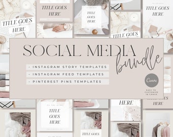 Social Media Templates for Canva | Instagram Stories | Pinterest Pins | Instagram Feed | Instagram Post | Neutral and Gray and Pink Colors