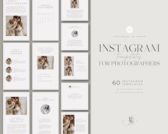 Instagram Vorlagen für Fotografen | Instagram Stories und Feed Templates | Canva Karussell Vorlagen | Beige weiße und graue Vorlagen