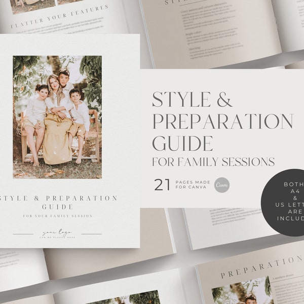 Style and Preparation Guide for Family Sessions | Canva Template for Photographers | Client Guide | What to Wear | Family Photographer