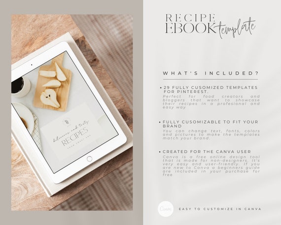 Recipe Ebook Template for Canva Cookbook Food Blogger Printable Recipe  Magazine Editable Recipe Binder Neutral and Boho Color 