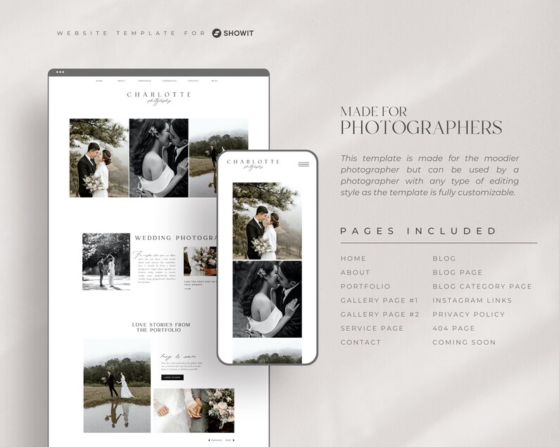 Showit Website Template for Photographers Wedding image 2