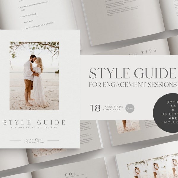 Style Guide for Engagement Sessions | Template for Photographers | Canva Template | Client Guide | What to Wear | Wedding Photographer