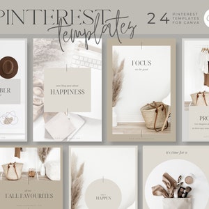 Pinterest Templates for Canva in Neutral Colors. Boho Style. Pinterest Design that will Help You with Social Media Marketing. image 1