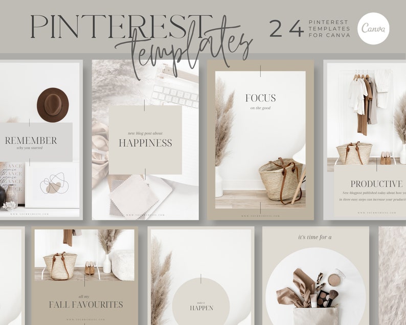 Pinterest Templates for Canva in Neutral Colors. Boho Style. Pinterest Design that will Help You with Social Media Marketing. image 1