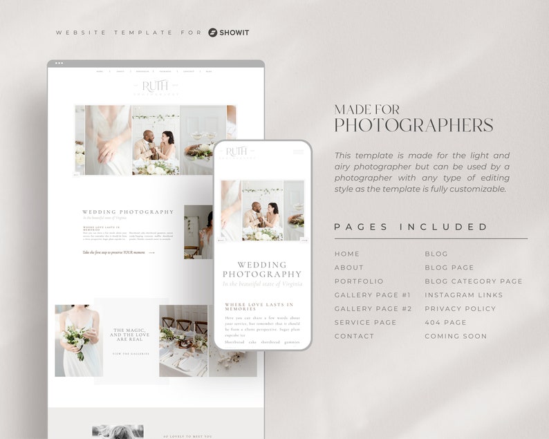 Showit Website Template for Photographers Wedding Photographer Website Template Photographer Website Web Design Showit Template image 2