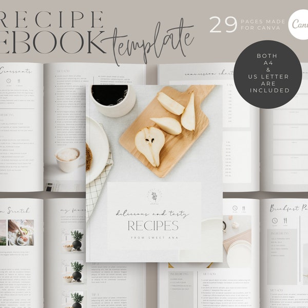 Recipe Ebook Template for Canva | Cookbook | Food Blogger | Printable Recipe Magazine | Editable Recipe Binder | Neutral and Boho Color