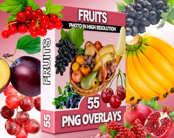 Fruits Overlay for Photoshop, High resolution PNG, Berries Overlays, Fruits Transparent PNG, Digital Download, Composite Photos