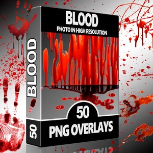 Blood Stain & Drip PNG Overlays – Horror Splatter, Blood Drops and Smears for Photoshop, Halloween, Scrapbooking
