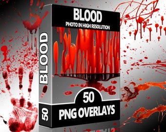Blood Stain & Drip PNG Overlays – Horror Splatter, Blood Drops and Smears for Photoshop, Halloween, Scrapbooking