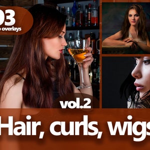 Hair PNG Overlays – Curly Hair, Wigs & Painted Hair Clipart for Photoshop, Portrait Edits and Scrapbooking