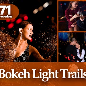 Bokeh Light Trails JPG Overlays – Light Leaks, Flashes & Motion Glow Effects for Photoshop, Portraits and Digital Photography