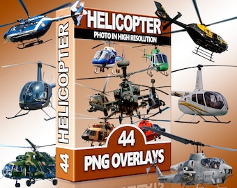 Helicopter PNG Overlays, Realistic flying airplane Cliparts, Photoshop, Technics Digital Download, Scrapbook, High Quality Images