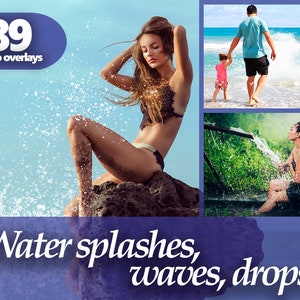 Water Splash & Sea Wave Overlays PNG – Realistic Water Droplets Photo Overlays for Photoshop, Lightroom, Social Media, Creators