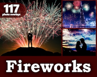 Fireworks PNG Overlays – 4th of July & New Year Photo Effects for Photoshop, Realistic Night Sky Fireworks
