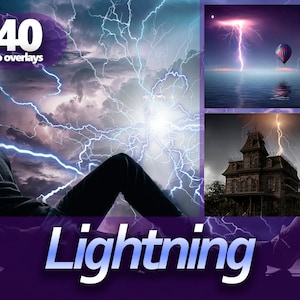 Lightning Bolt Overlays – Real Thunderstorm & Strike Effects in PNG and JPG for Photoshop, Night Sky Photography and Digital Art
