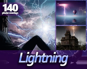 Superpositions d'éclairs - Effets réels d'orage et de grève en PNG et JPG pour Photoshop, la photographie du ciel nocturne et l'art numérique