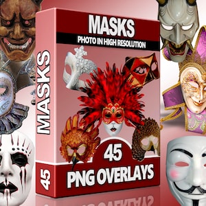 Mask PNG Overlays – Carnival, Scary & Artistic Masks Clipart for Photoshop, Portrait Edits and Halloween Composites