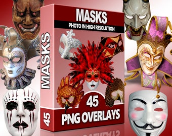 Superpositions de masques png, clipart masques de carnaval, masques effrayants, masques de scrapbooking, superposition de masque, transparent, photos composites, haute résolution
