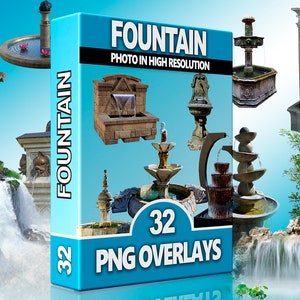 Fountain & Waterfall PNG Overlays – Garden and Landscape Clipart for Photoshop, Water Scenes and Digital Compositing