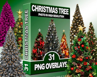 Weihnachtsbaum PNG Overlays - Weihnachtsbaum, Tannenzweige und Winterdekoration für Photoshop, Scrapbooking & Digital Design