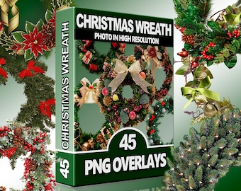Weihnachtskranz PNG Overlays - Clipart für Karten, Hochzeitsdeko, Cricut, Photoshop & Neujahr Designs