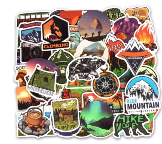 50 PCS Camping Landscape Stickers Outdoor Adventure Climbing Waterproof Sti J