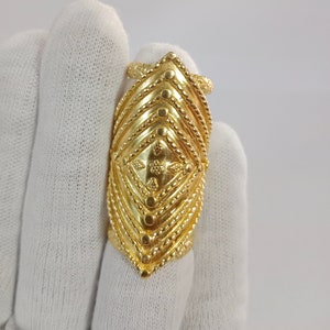 Bold Gold Statement Ring for Women, Ethnic Tribal Design, Long Finger Ring, Boho Jewelry, Festive Gift, Adjustable Gold Ring