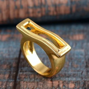 Gold Double Bar Ring, Brass Thick Two Line Ring, Flat Bar Ring, Geometric Statement Ring, Minimal Ring, Square Bohemian Ring, Modern Ring
