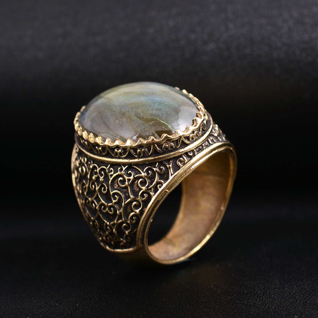Beautiful Labradorite Ring, Handmade Ring,brass Ring, Engraved Brass Ring, Vintage Style