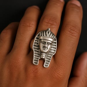 Sterling Silver Pharaoh Ring – Ancient Egyptian Jewelry for Men, Bold Statement Ring, Unique Gift, Historical Fashion Accessory