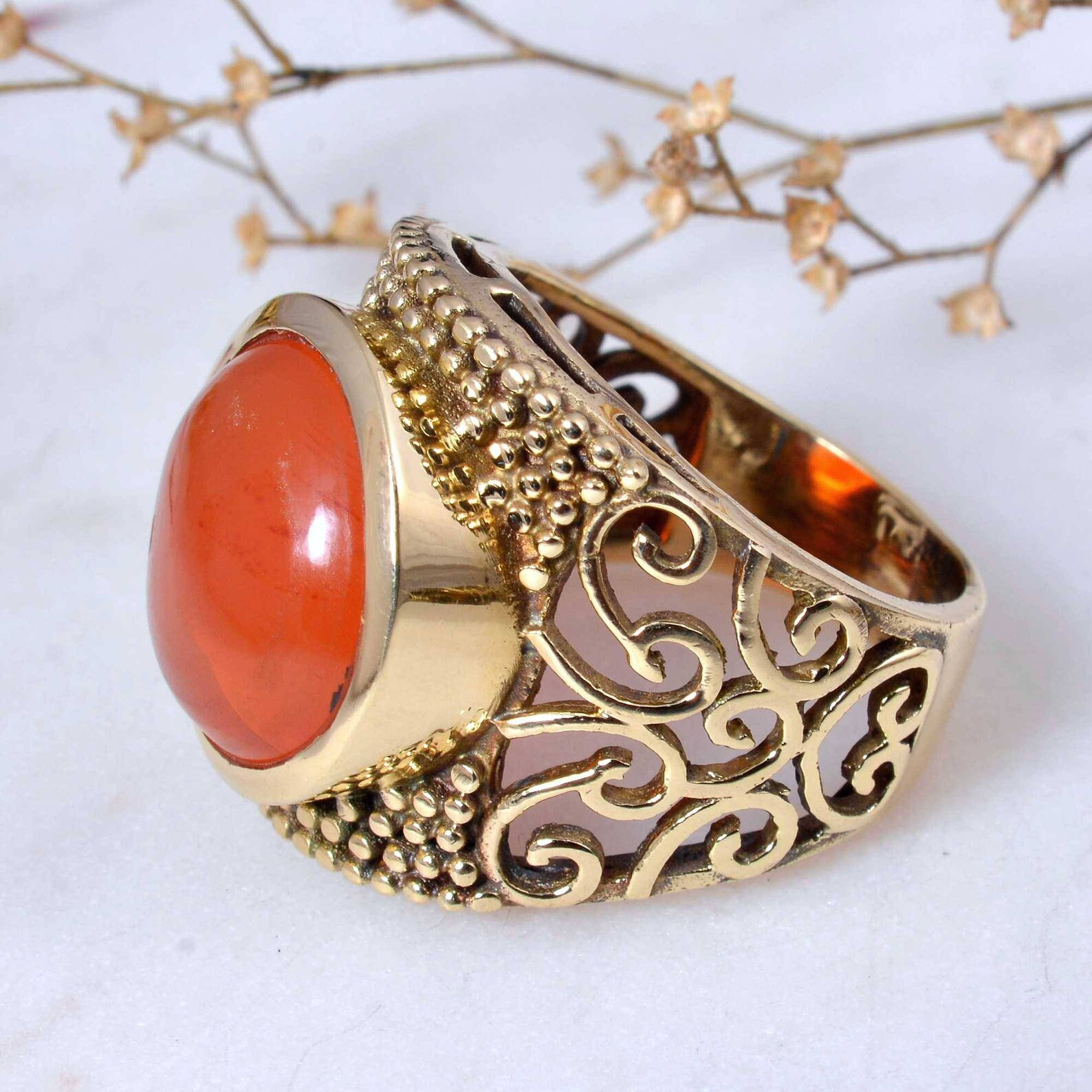 Carnelian Ring Orange Stone Ring Brass Ring Unique Ring Etsy