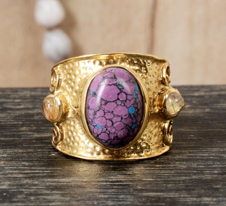 Broad band ring Gift Ring Statement Ring Solid brass Ring designer ring Handmade jewelry brass jewelry amezonite brass gemstone ring