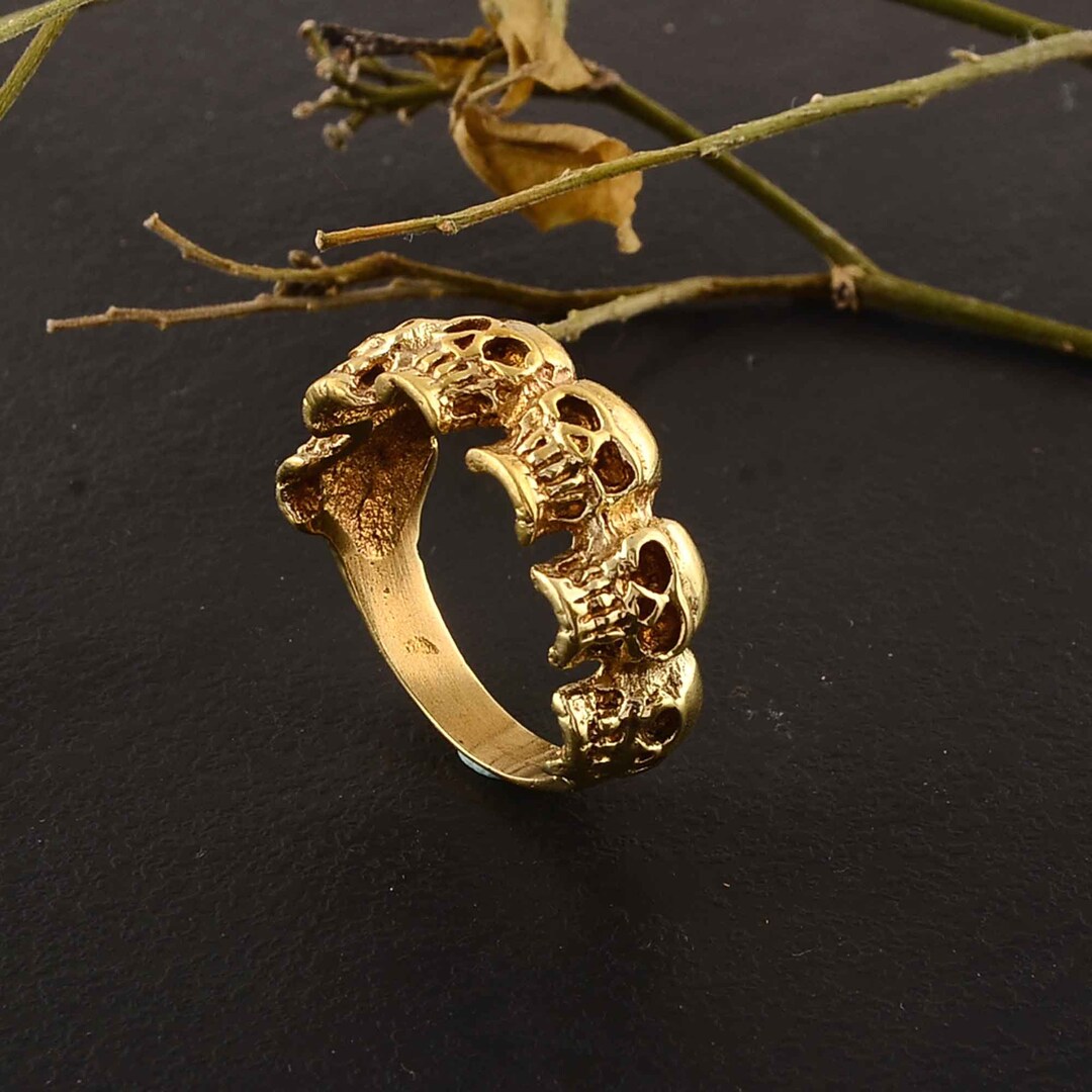 Skull Gold Ring, Handmade Ring, Skull Jewelry, Biker Ring, Boho Ring