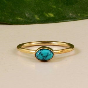18k Gold Turquoise Ring, Handmade Ring, Turquoise Ring, Stacking Ring, Dainty Ring, Simple Turquoise Ring, Minimalist gold ring, Gift Ring
