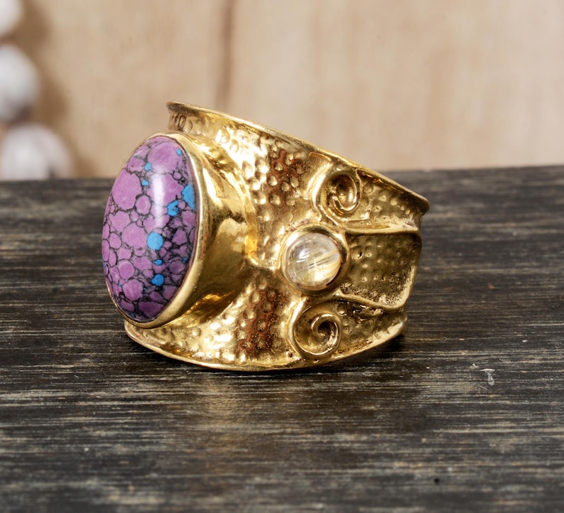 Broad band ring Gift Ring Statement Ring Solid brass Ring designer ring Handmade jewelry brass jewelry amezonite brass gemstone ring