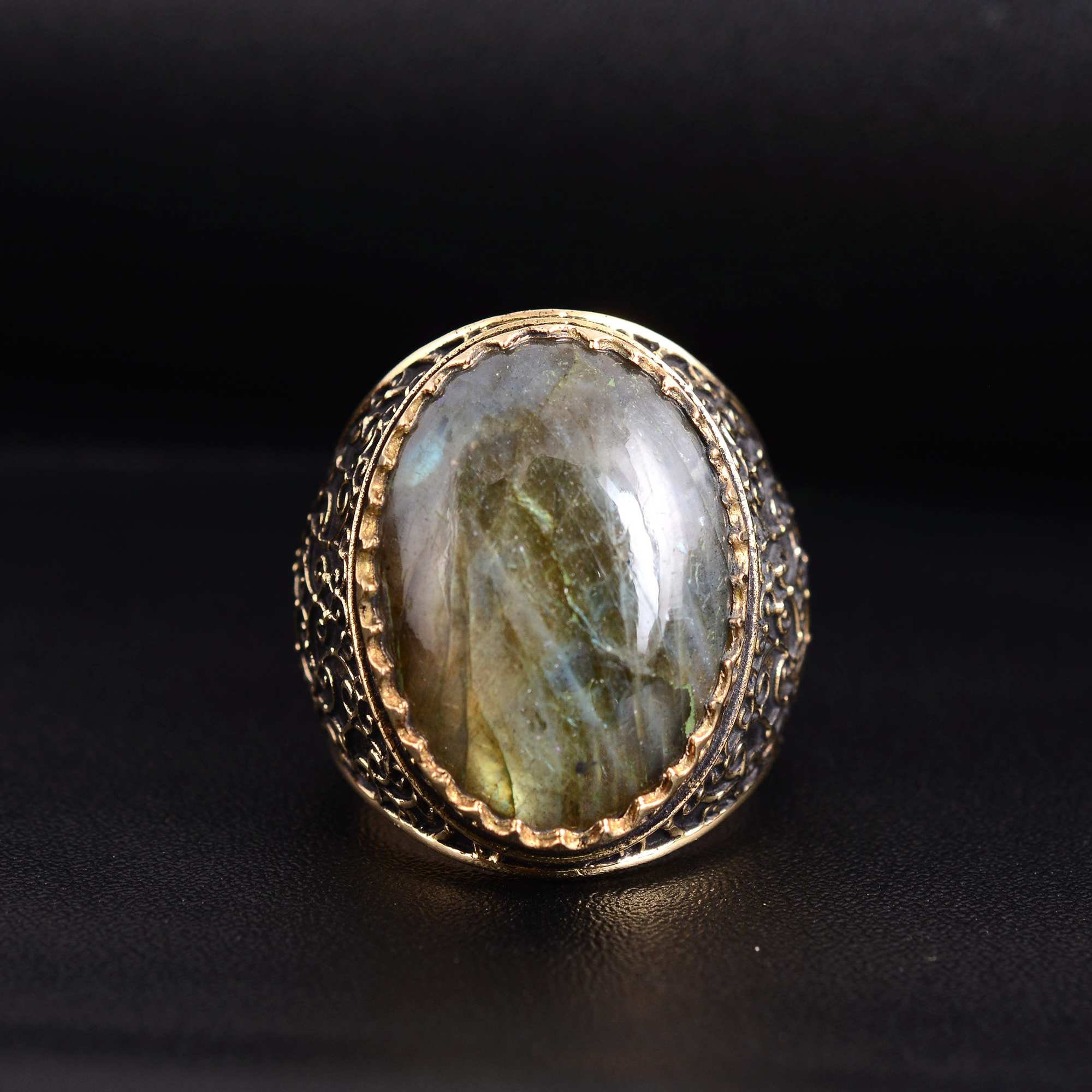 Beautiful Labradorite Ring, Handmade Ring,brass Ring, Engraved Brass Ring, Vintage Style