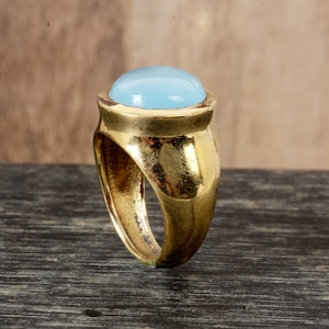 Aqua Chalcedony Ring, 18K Gold Ring, Handmade Ring, Vintage Rings, Gold Statement Ring, Boho Ring, Gift Ring, Gold Dome Ring, Gift For Her