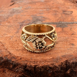Flower Ring, 18k Gold Flower Band Ring, Unique Ring, Nature Inspired Ring, Floral Ring, Daisy Wedding Ring, Gift For Her, Gold Flower Ring
