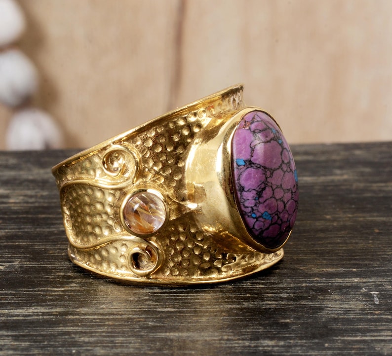 Broad band ring Gift Ring Statement Ring Solid brass Ring designer ring Handmade jewelry brass jewelry amezonite brass gemstone ring