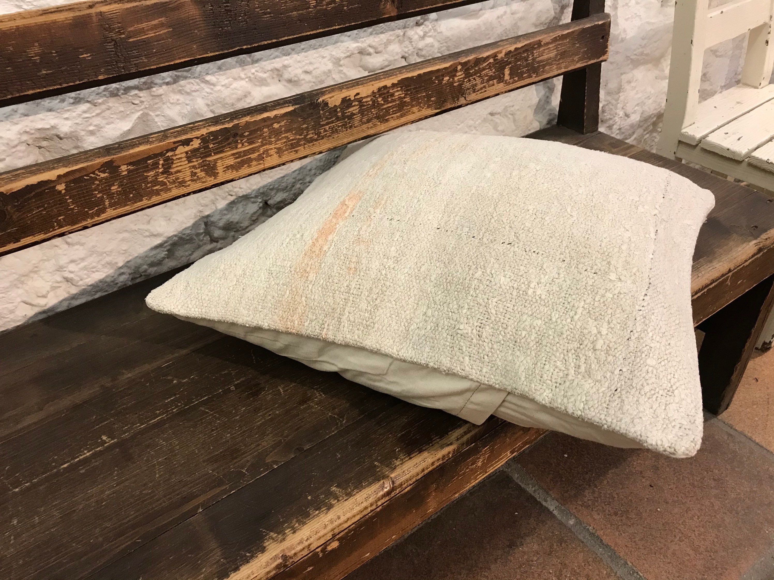 White Pillow /hemp Pillow /hand Woven /turkish Vintage Hemp Kilim