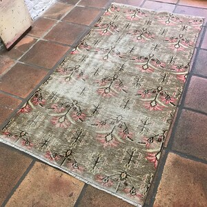 Turkish oushak rug /Distressed Turkish vintage wool rug.