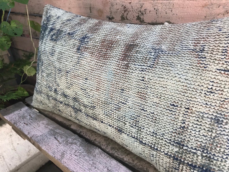 Vintage Turkish Anatolian rectangular Handwoven Wool carpet Pillowcase overdye pillow