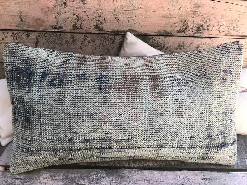 Vintage Turkish Anatolian rectangular Handwoven Wool carpet Pillowcase overdye pillow