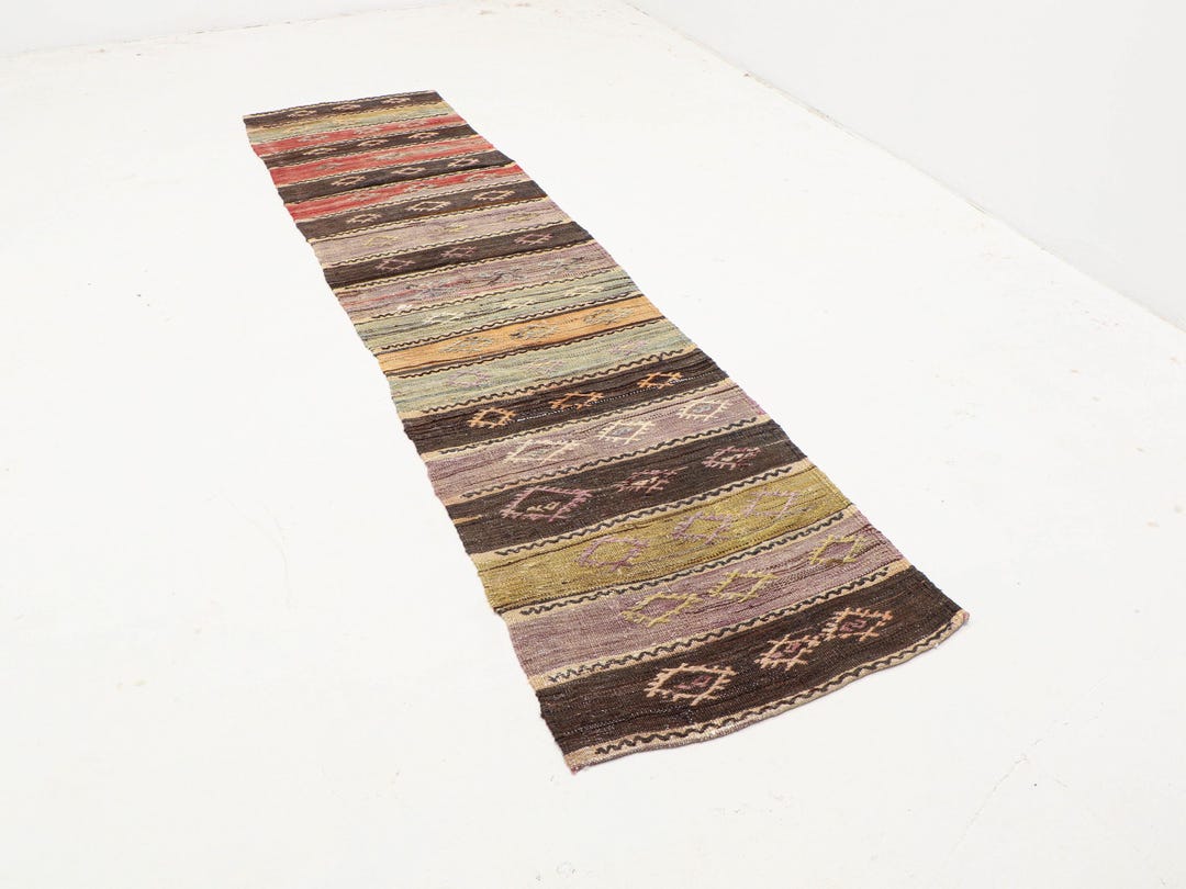 Earthy Fun Runner Rug Handwoven Wool Runner Rug, Earthy Red Olive Green Tribal Boho Carpet (2 ...