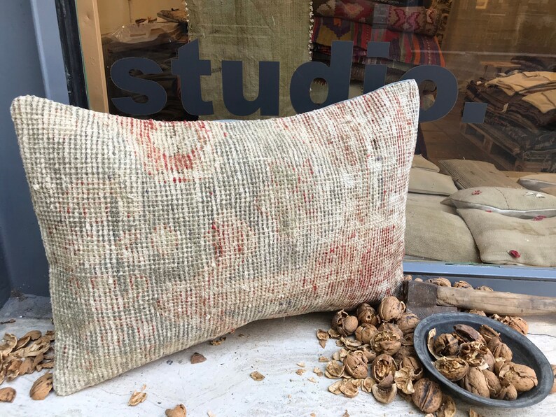 Vintage Turkish Anatolian Rectangular Handwoven Wool carpet Pillowcase Pillowcover