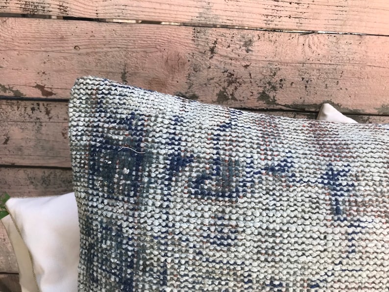 Vintage Turkish Anatolian rectangular Handwoven Wool carpet Pillowcase overdye pillow