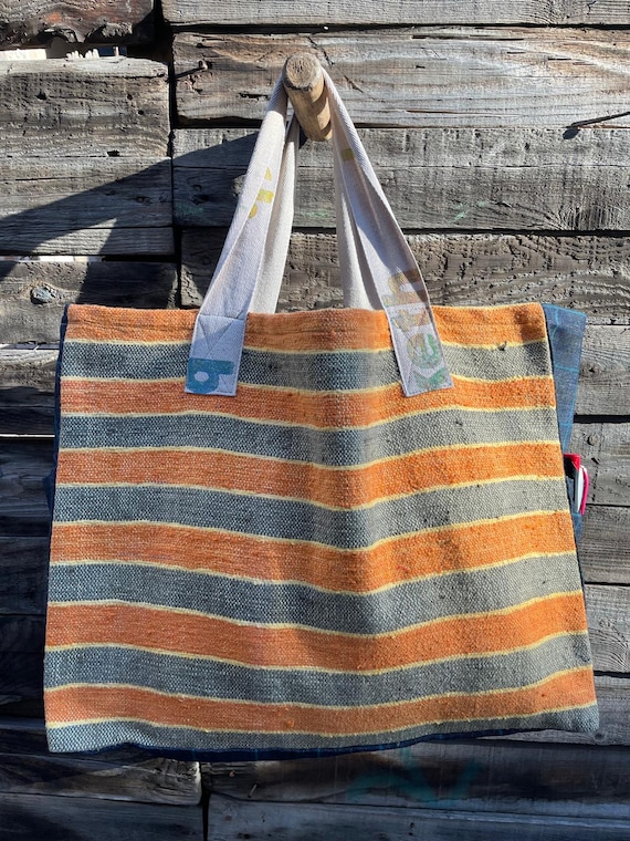 Anatolian Rug Tote, Handwoven Striped Market Bag