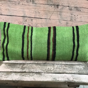 Long Lumbar pillow /Kilim pillow/Vintage Turkish kilim Pillowcase /lumbar pillow/green pillow